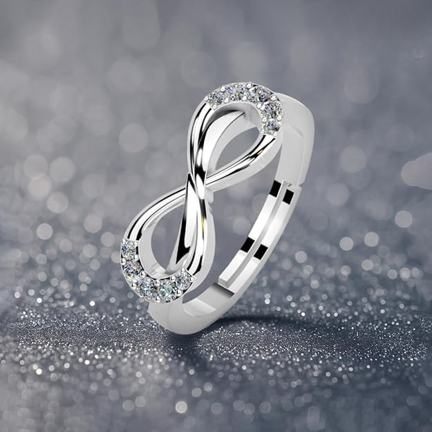 Pure 925 Sterling Silver Ring Rhodium Plated Minimal Jewelry Hallmark with Size Adjustable Birthday Anniversary Gift for Women and Girls Rings CZ AAA+ Diamond(Variation-R-002)