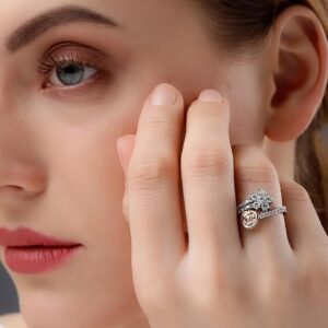 Pure 925 Sterling Silver Ring Rhodium Plated Minimal Jewelry Hallmark with Size Adjustable Birthday Anniversary Gift for Women and Girls Rings CZ AAA+ Diamond(Variation-R-07)