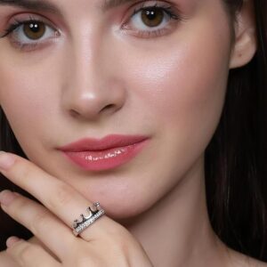 Pure 925 Sterling Silver Ring Rhodium Plated Minimal Jewelry Hallmark with Size Adjustable Birthday Anniversary Gift for Women and Girls Rings