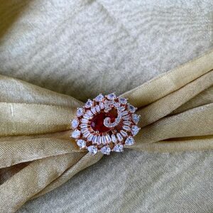 Rose Gold Plated Valentines Special CZ American Diamond Stylish Floral Shape Dazzling Adjustable Brass Finger Ring