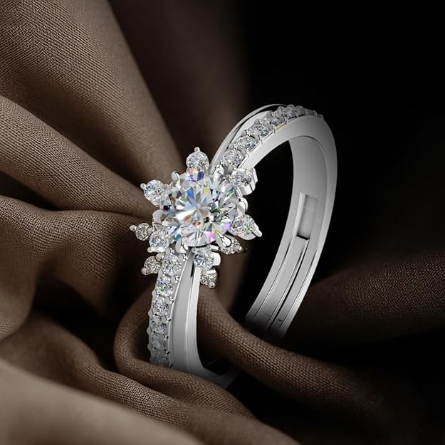 Pure 925 Sterling Silver Ring Rhodium Plated Minimal Jewelry Hallmark with Size Adjustable Birthday Anniversary Gift for Women and Girls Rings CZ AAA+ Diamond(Variation-R-08)