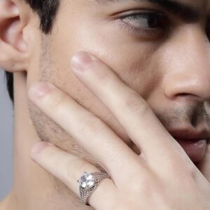 Pure 925 Sterling Silver Ring Rhodium Plated Minimal Jewelry Hallmark with Size Adjustable Birthday Anniversary Gift for Women and Girls Rings CZ AAA+ Diamond(Variation-R-03)