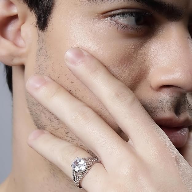 Pure 925 Sterling Silver Ring Rhodium Plated Minimal Jewelry Hallmark with Size Adjustable Birthday Anniversary Gift for Women and Girls Rings CZ AAA+ Diamond(Variation-R-03)