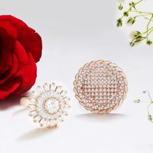 Set of 2 Rose Gold Cubic Zirconia Contemporary Adjustable Finger Rings For Women