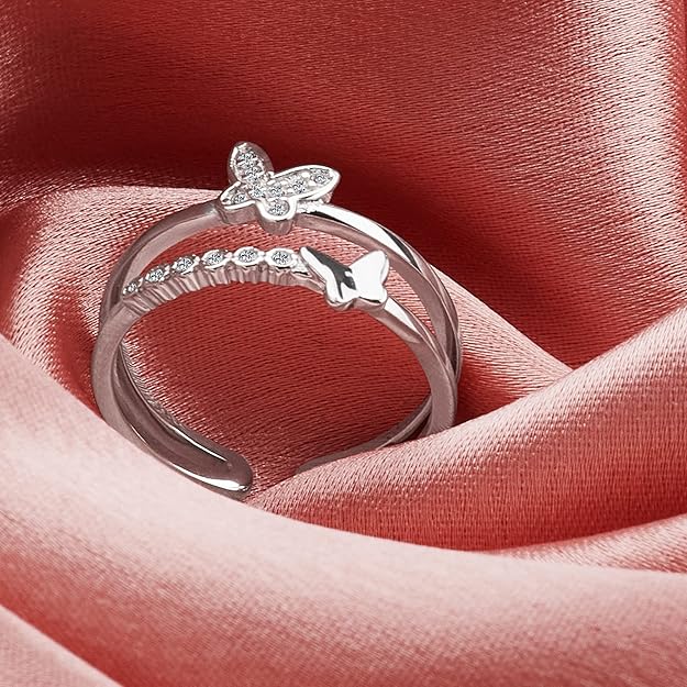 925 Silver Layered Ring Rose Gold 18k Gold Plated Rings | Stacking Ring | Statement Ring | Gifts for Women & Girls