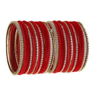 Gold-Plated Matte Finish Velvet White American Diamonds Studded Bangles Set Of 36 For Girls and Women