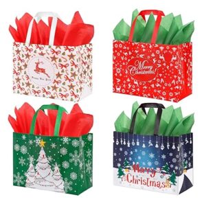 16 Pack Large Christmas Gift Bags with Tissue Paper, Bulk Reusable Christmas Tote Bags with Handles for Grocery Shopping Totes Xmas Event Party, 12.2" x 9.8" x 6.7"