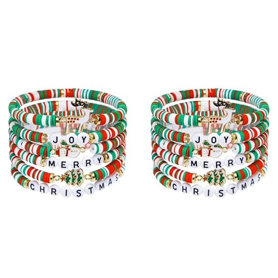 12PCS Christmas Bracelet for Girls Women Friendship Reindeer Snowmen Xmas Tree Charm Beads Set Jewellery Gifts Kids