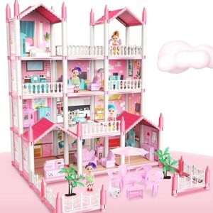 Big Doll House for Kids Princess dreamhouse Amazing Home for Dolls with Rooms, furnitures and Pool accesories. House for Kids, Toddler Playhouse Gift for Toys.