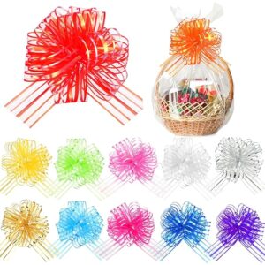12 Pieces Pull Bow Large Organza Pull Bow Gift Wrapping Pull Bow With Ribbon Gift Baskets, 6 Inches Diameter (Mixed Color)