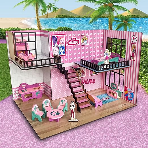 Doll House for Girls and Boys, DIY Paint Wooden Doll House Toy with Furniture for Kids