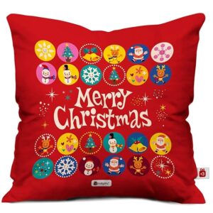 Merry Christmas Print Red Cushion Cover 12x12 with Filler (Xmas, Him, Boy, Girl, Dad, Mom, Friends, Family) - Christmas Decorations