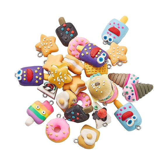 100 Pcs Random Style Ice Cream Popsicle Charms Food Handmade Polymer Clay Ornaments Pendants for Phone Straps Key Bag Decor DIY Jewelry Making - 17~29mm