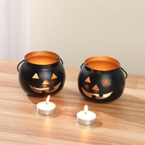 Face Votive Candle Holder Stand Hanging Tealight Lantern for Home Decorations,Birthday Parties, Christmas Centerpiece, Nursery, Indoor, Outdoor D?cor, Black (Set of 2)
