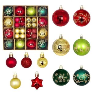 44Pcs Christmas Tree Decoration Items Red and Green Snowflake Print Christmas Decorations Balls with Lanyard Hanging Ball Ornaments for Xmas Tree, Holiday Party Home Decor, Wall, Window