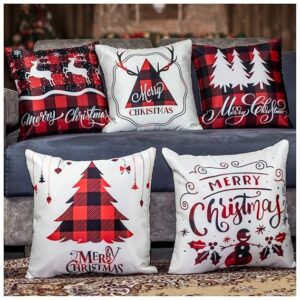 Christmas Decorative Printed Satin Cushion/Throw/Pillow Covers (Multicolour) Set of 5 Pieces (16X16 Inches, Deers)