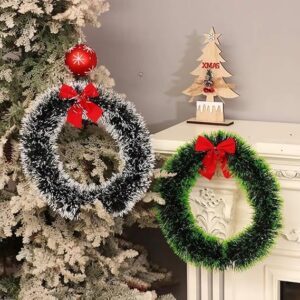 Set of 2 Christmas Wreath for Front Door Wall Hanging Snow Bowknot Wreath Garland Christmas Tree Ornaments Xmas Decoration (Green & Snow Green)