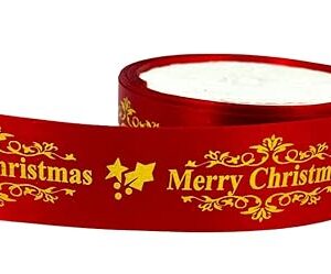 1 Roll 10 Meter 1 inch Red Merry Christmas Ribbon Roll, Plaid Wrapping Ribbon Rustic Craft for Christmas Gift Wrapping Holiday Floral Bow Wreath Xmas Tree D?cor