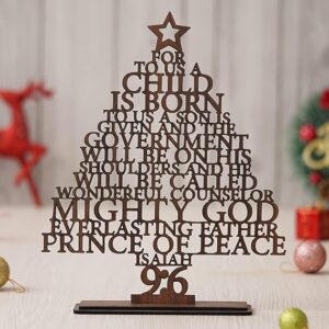 Brown Wooden Isaiah 9:6 Christmas Tree | Xmas Tree | Christmas Tree for Table Home Living Room Office | Christmas Ornaments | Christmas Props | Merry Christmas Decorations Items for Home