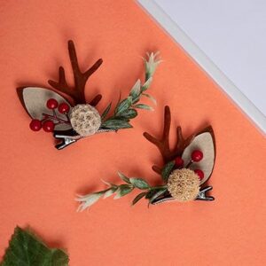 Christmas Hair Clips | 1 Pair Cute Reindeer Antlers Ears Hair Accessory | Xmas Hair Pins for Women, Girls, Kids | Party Favours | Festive Holiday Hair Accessories