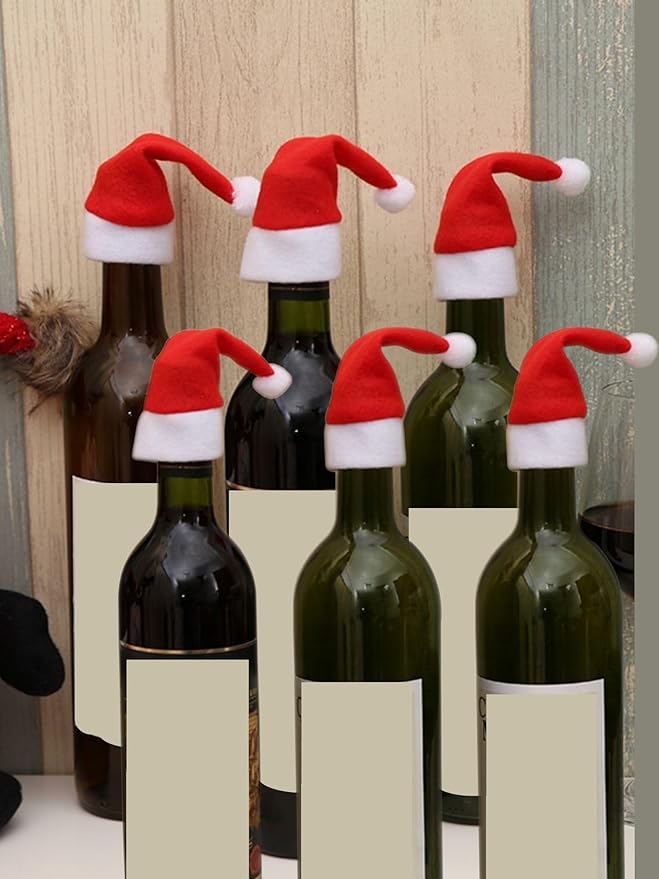 6pcs Christmas Decorations Items for Home Mini Santa Hats for Bottle Topper Decor Unique Christmas Decor Christmas Ornaments Christmas Tree Decoration Items Christmas Gifts for Home