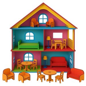 Wooden Toy House Gift Kit with Miniature Furniture & Paint Set - Easy Assembly Doll House for Kids, Boys & Girls ? Creative Play & Learning (Doll House)
