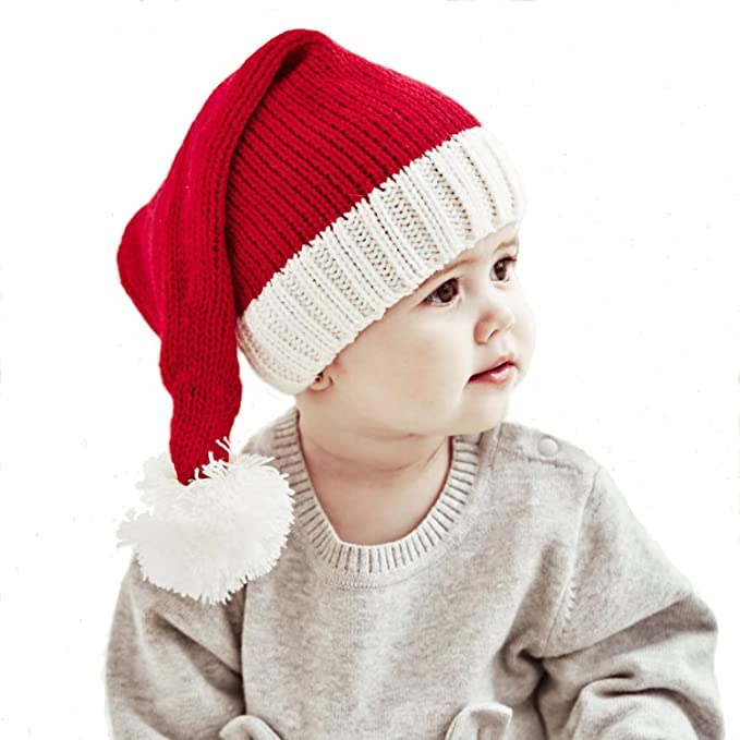 Santa Knit Hat for Kids Baby Beanie Winter Hat Family Matching Xmas Party Knitted Hat Red White, Red White, Large