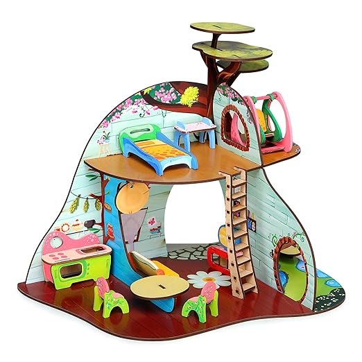 Tree Troopers A Forest Hideout All Side Play Doll House for Girls & Boys DIY Paint Wooden Doll House Toy with Furniture for Kids