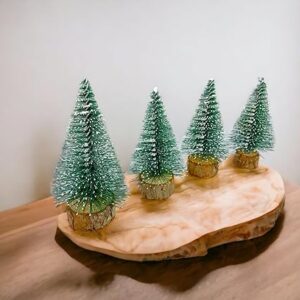 White Or Golden Touch 4 Pcs Mini Artificial Small Size Tabletop Christmas Pine Tree for Holiday Home Office Decoration Artificial Tabletop Decorations, Christmas Tree Table Xmas TreeTable Top